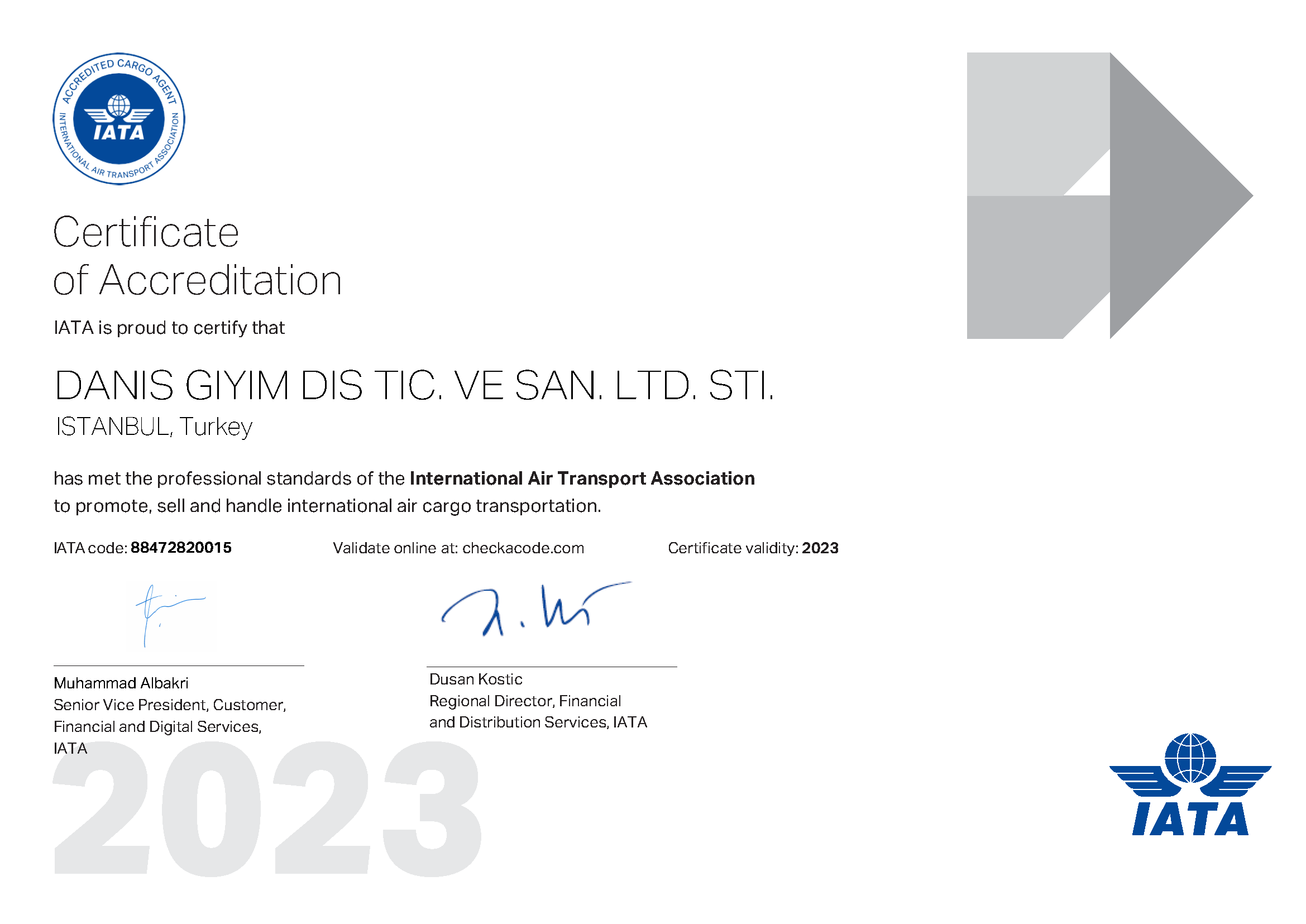 IATA - Certificate of Accreditation